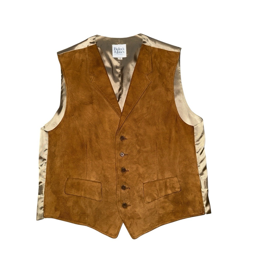 Bullock & Jones Suede Leather Vest Mens‎ Large Button Up Tuxedo Equestrian VTG - Picture 3 of 15